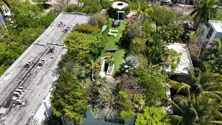 Top-down aerial view of the concrete restoration project site in Miami Beach